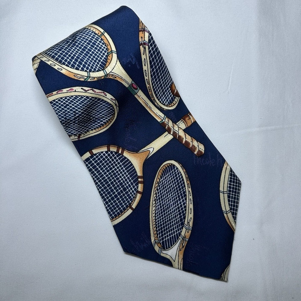 Vintage  Nicole Miller Mens Designer‎ Tennis Racquet Themed Silk Tie 1994